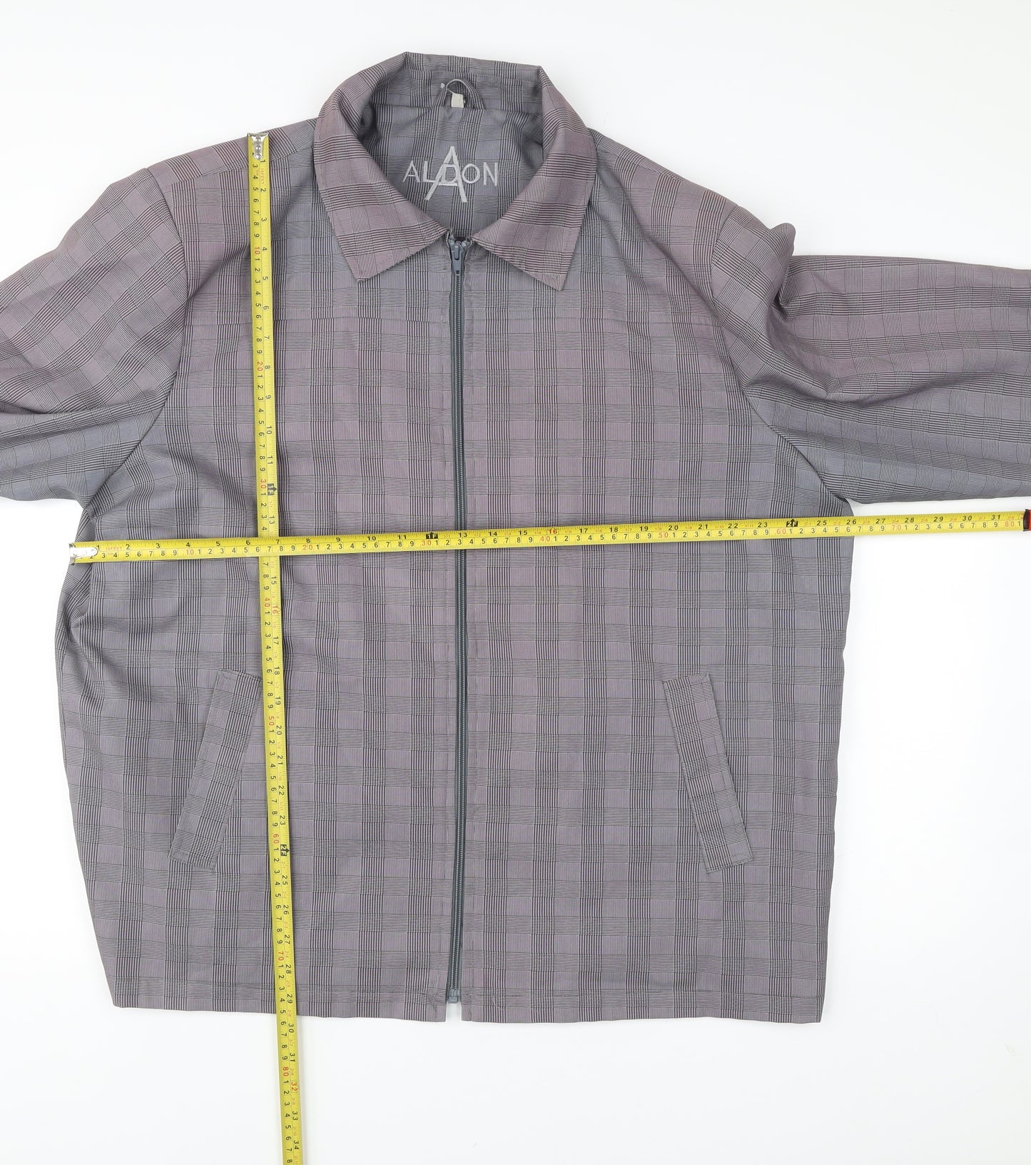 Alaon Men's Grey Checked Mid-Length Zip Jacket XL
