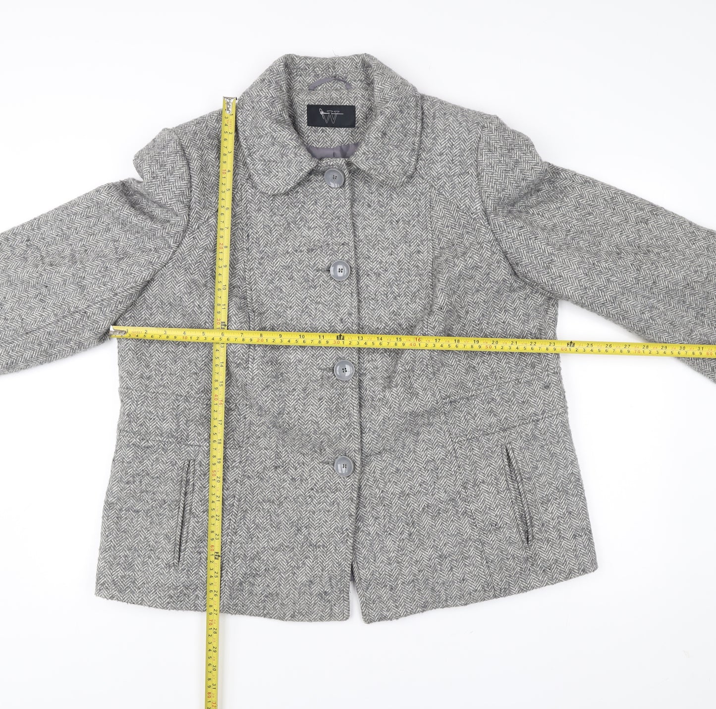BHS Womens Grey Wool Blend Herringbone Coat Size 20 Plus Classic Workwear