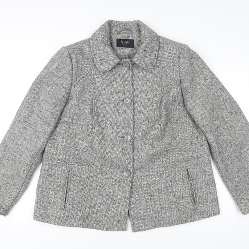 BHS Womens Grey Wool Blend Herringbone Coat Size 20 Plus Classic Workwear