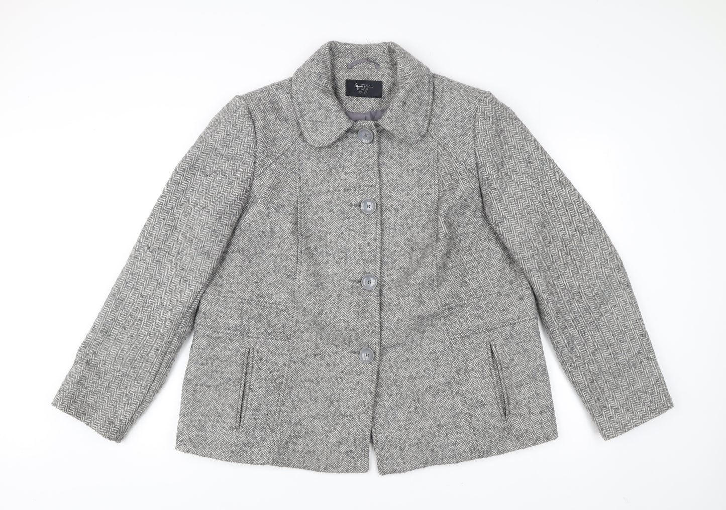 BHS Womens Grey Wool Blend Herringbone Coat Size 20 Plus Classic Workwear