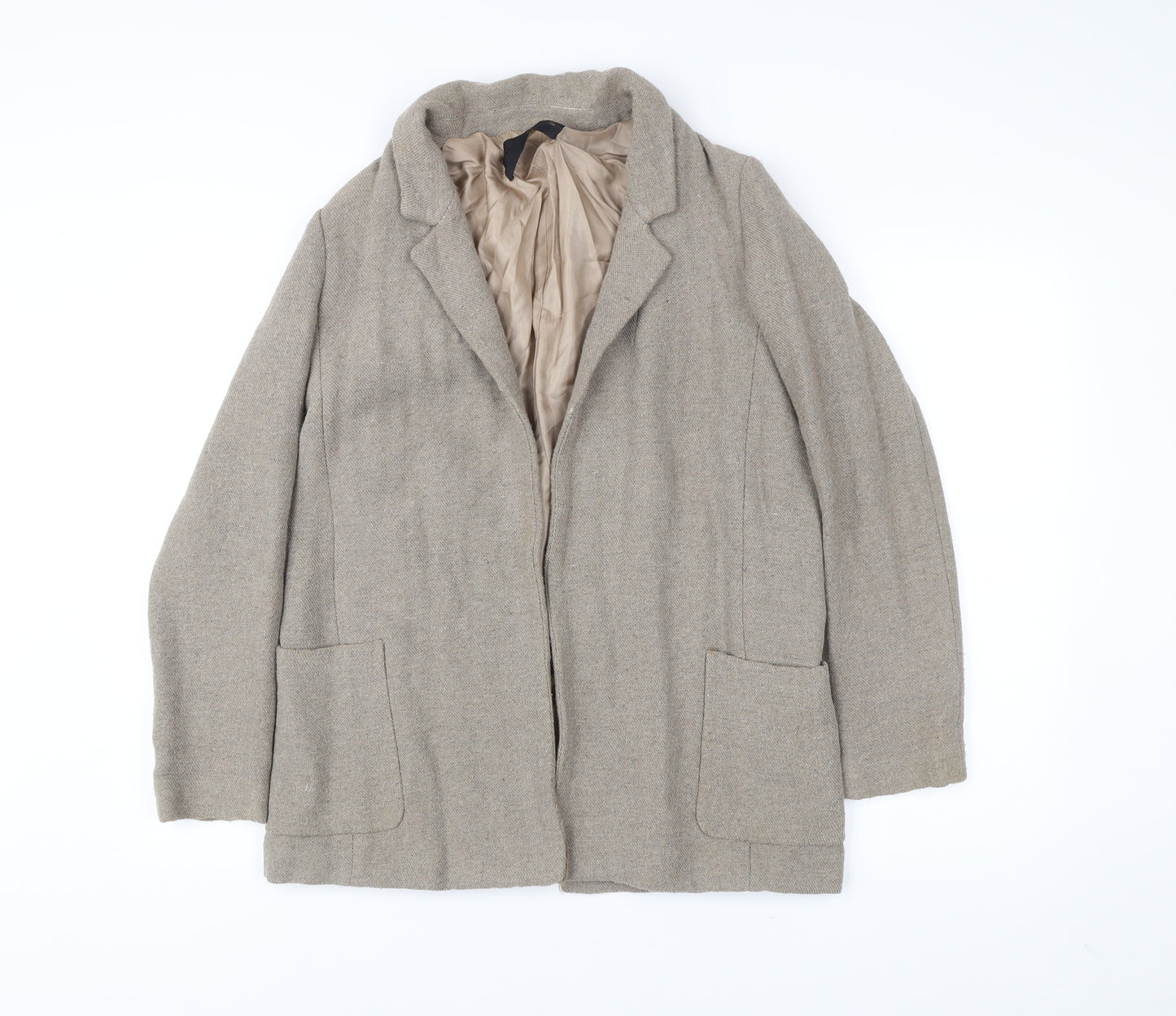 Zara Womens Beige Wool Blend Blazer Jacket Size 8 Regular Workwear
