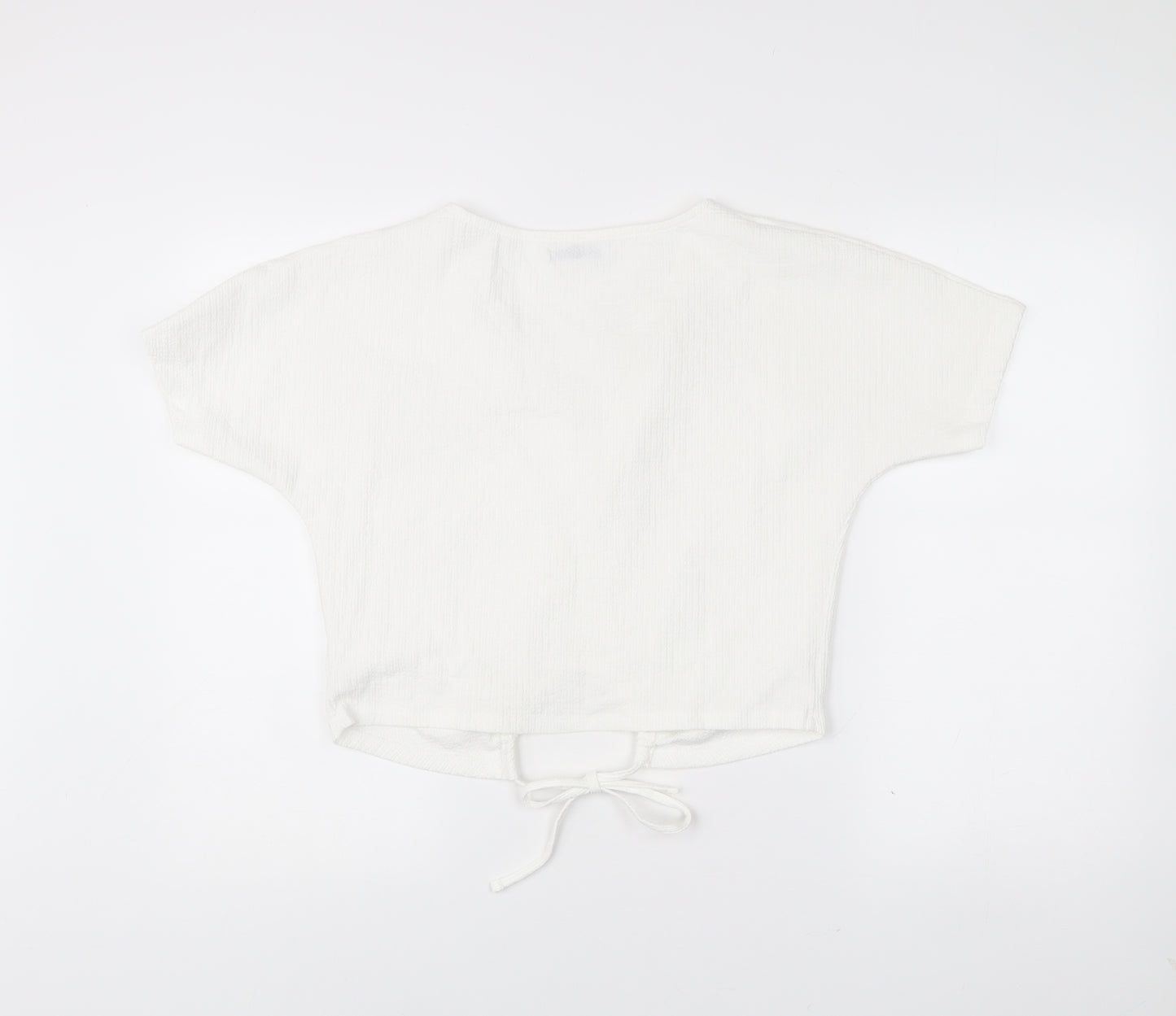 Zara Womens White Cropped V-Neck Tie Blouse Size S