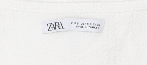 Zara Womens White Cropped V-Neck Tie Blouse Size S