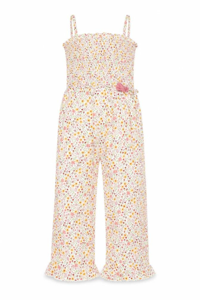 Front view of Monsoon girls’ multicoloured floral sleeveless jumpsuit age 12 years