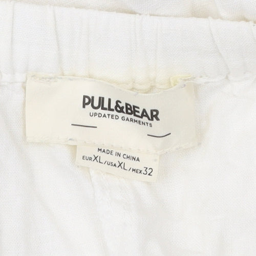 Pull&Bear Women’s White XL Linen Blend Knee Length Skirt
