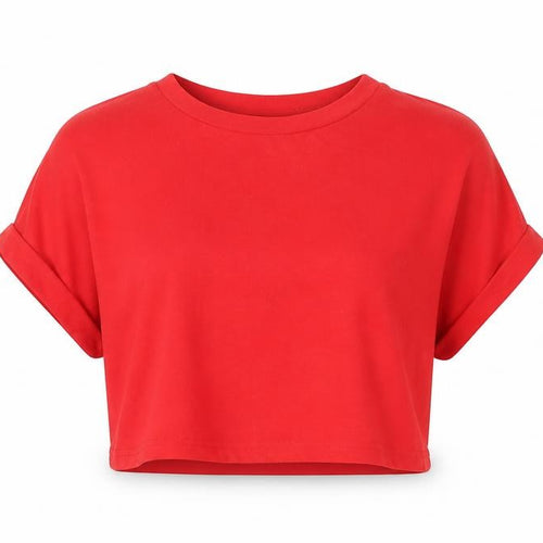 Cider Women’s Red XS Cropped Jersey T-Shirt Casual Summer Top