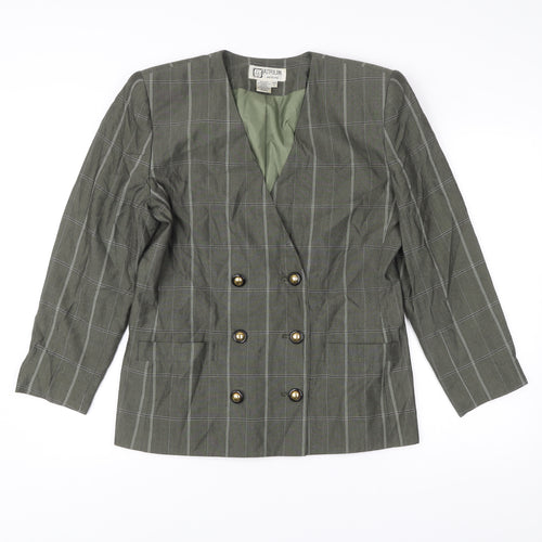 Atrium Petite Women’s Green Check Double-Breasted Blazer Size 8