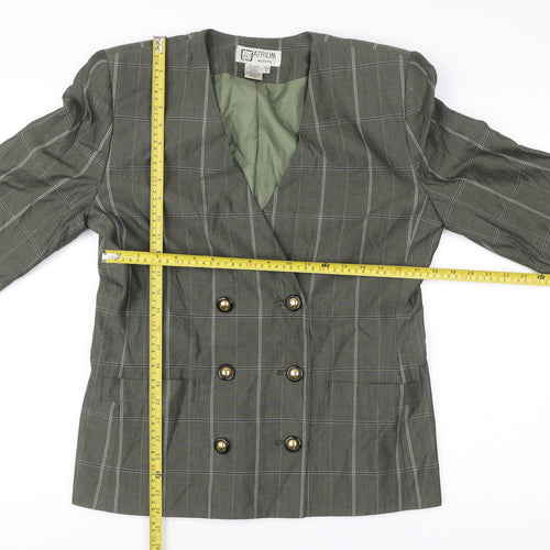 Atrium Petite Women’s Green Check Double-Breasted Blazer Size 8