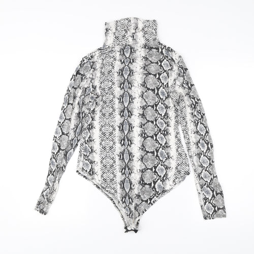 PrettyLittleThing Women’s Multicoloured Snake Print Roll Neck Bodysuit UK 14