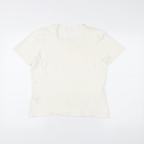 Precis Petite Women Ivory Beaded Scoop Neck Short Sleeve T-Shirt M