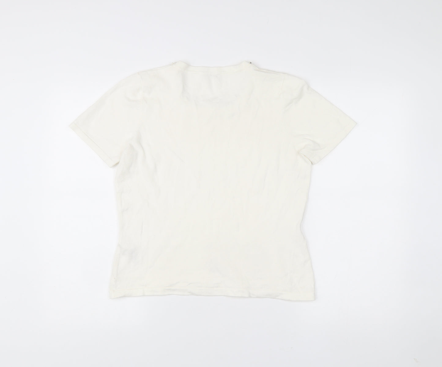 Precis Petite Women Ivory Beaded Scoop Neck Short Sleeve T-Shirt M