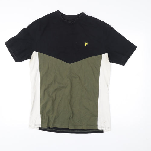 Lyle & Scott Mens M Black Green Beige Colourblock Cotton T-Shirt