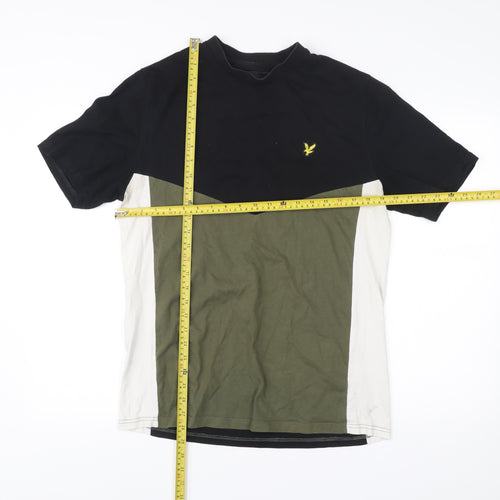 Lyle & Scott Mens M Black Green Beige Colourblock Cotton T-Shirt