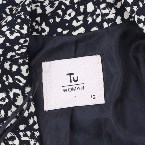 Tu Women Black Animal Print Blazer Jacket Size 12 Polyester