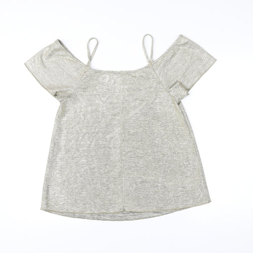 Peacocks Womens Silver Cold Shoulder Glitter Party Top Size 12
