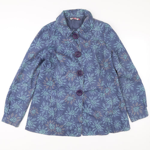 Monsoon Womens Blue Floral Cotton Trench Coat Size 12