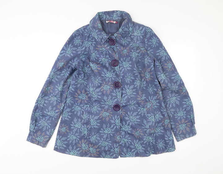 Monsoon Womens Blue Floral Cotton Trench Coat Size 12