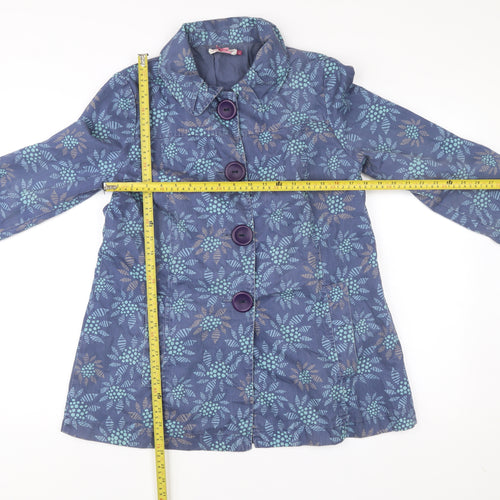 Monsoon Womens Blue Floral Cotton Trench Coat Size 12