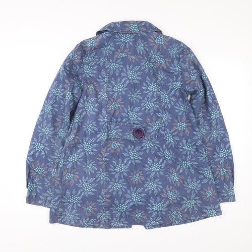 Monsoon Womens Blue Floral Cotton Trench Coat Size 12