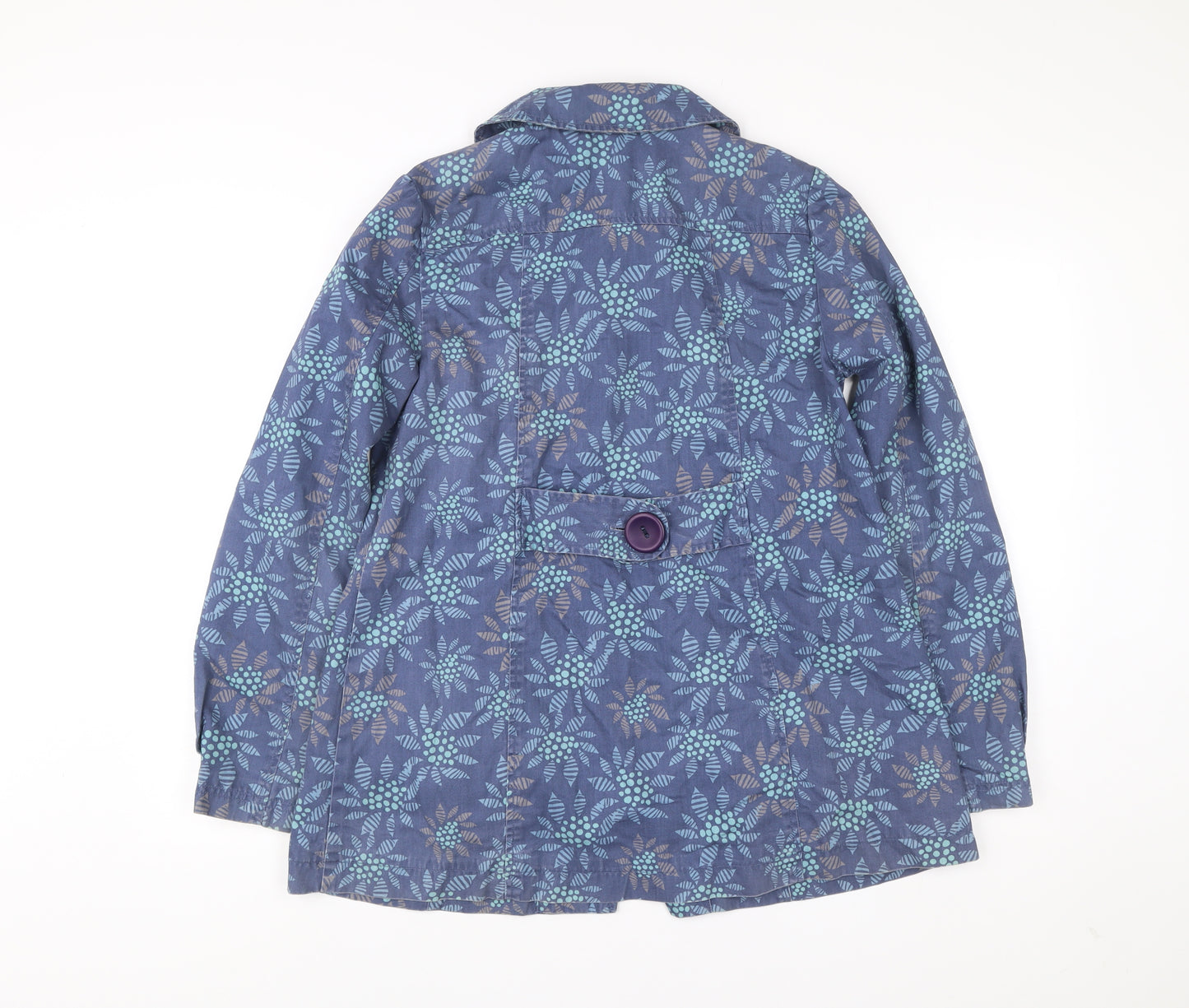 Monsoon Womens Blue Floral Cotton Trench Coat Size 12