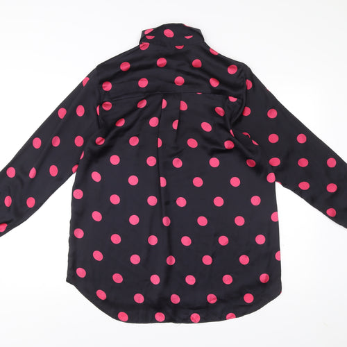 Zara Women Black Polka Dot Button-Up Blouse Size M Long Sleeve