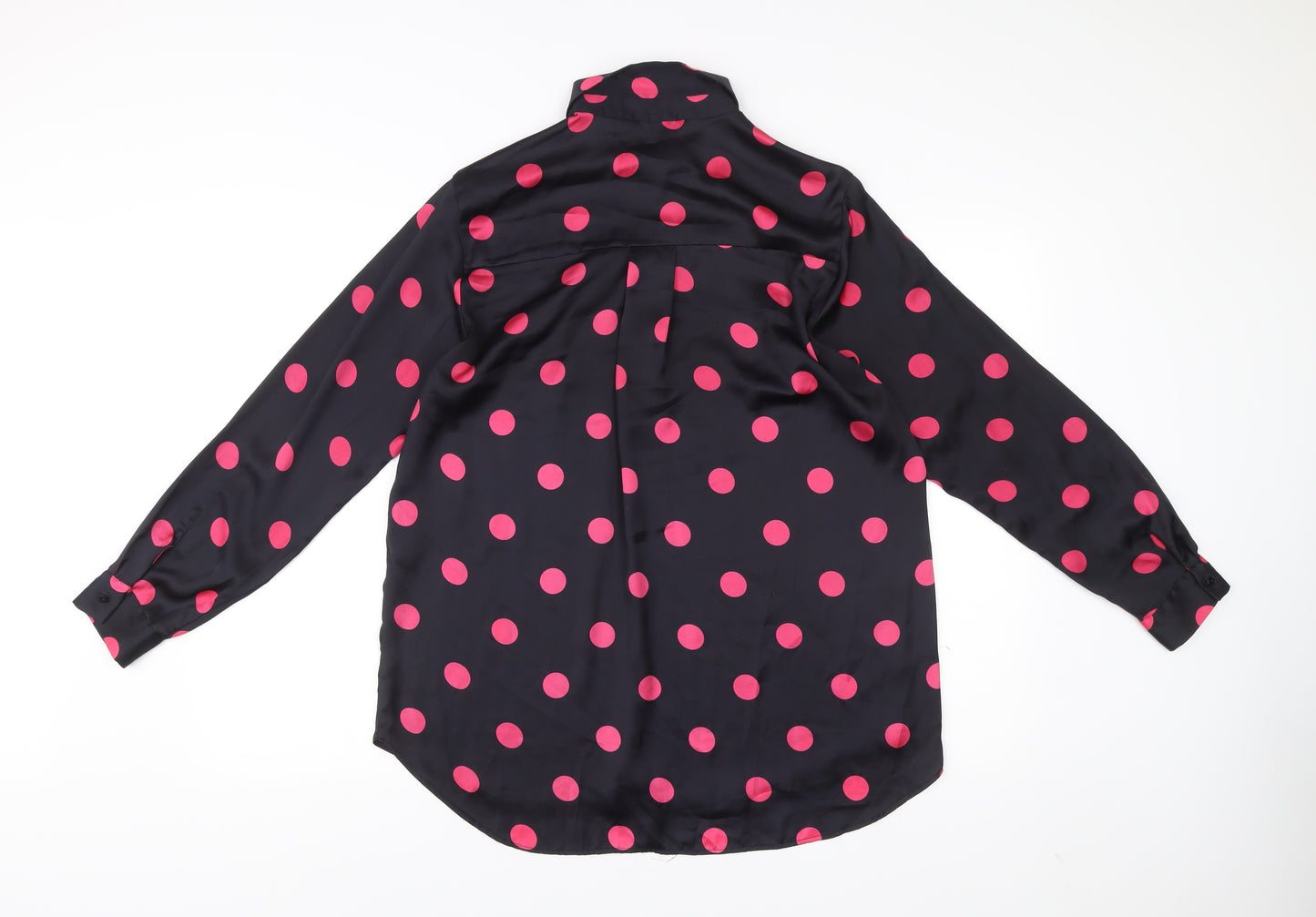 Zara Women Black Polka Dot Button-Up Blouse Size M Long Sleeve