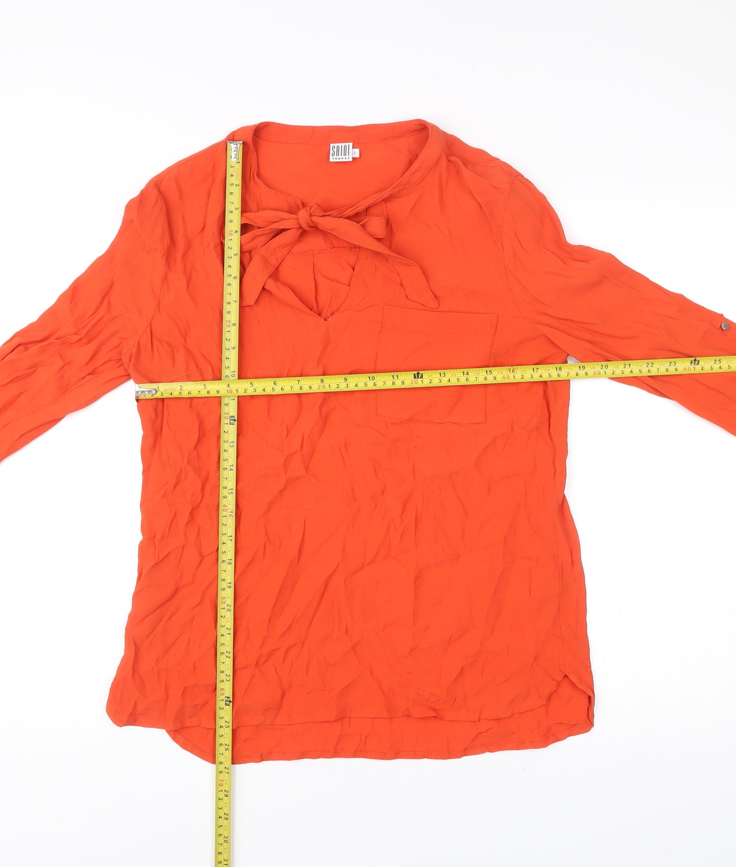 Saint Tropez Women Orange Tunic Blouse Long Sleeve Size L Viscose