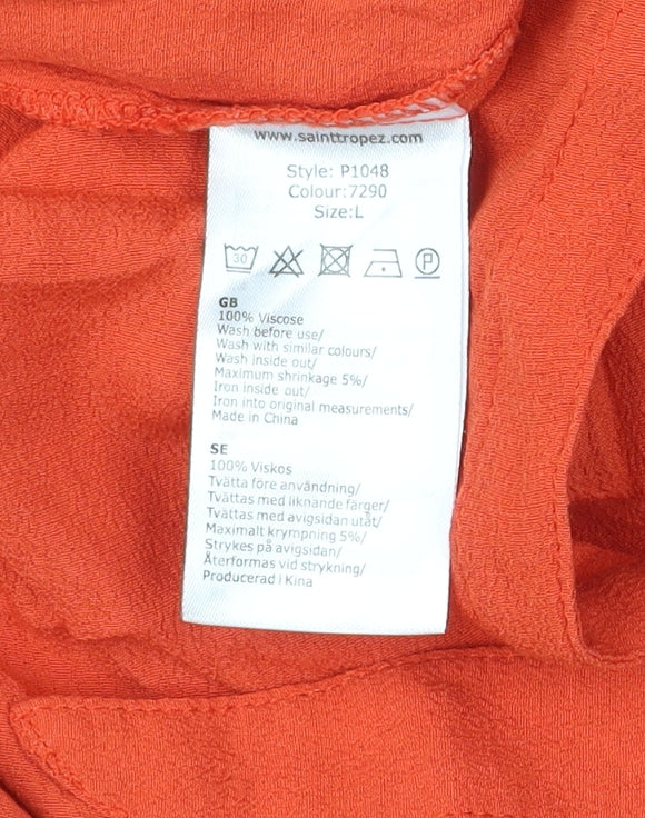 Saint Tropez Women Orange Tunic Blouse Long Sleeve Size L Viscose