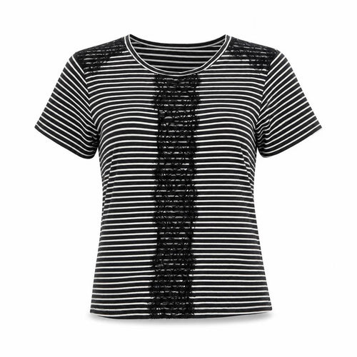 New Look Womens Black Striped Lace Accent T-Shirt Size 12