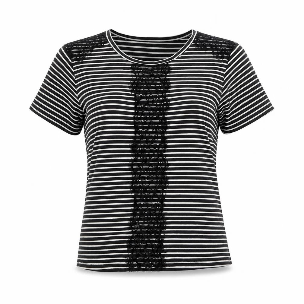 New Look Womens Black Striped Lace Accent T-Shirt Size 12