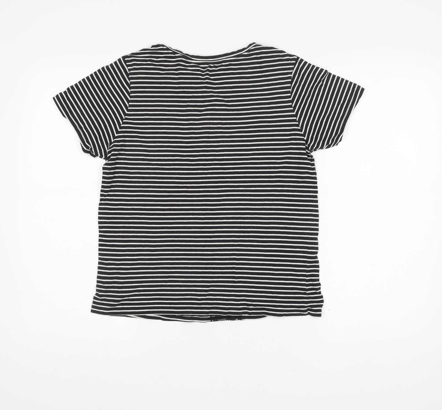 New Look Womens Black Striped Lace Accent T-Shirt Size 12