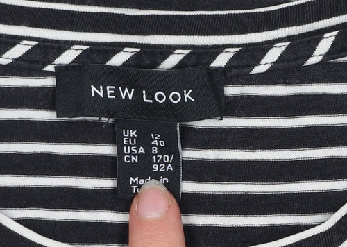 New Look Womens Black Striped Lace Accent T-Shirt Size 12