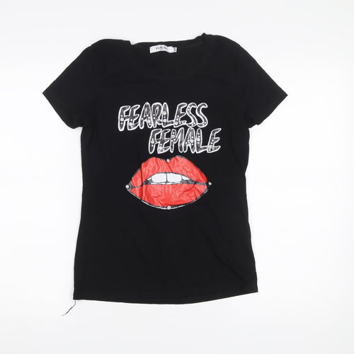 Yu & Me Paris Women's Black S T-Shirt Fearless Female Studded