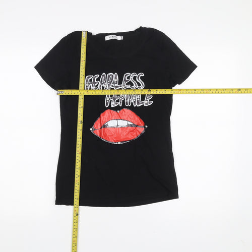 Yu & Me Paris Women's Black S T-Shirt Fearless Female Studded