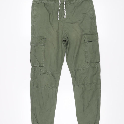 H&M Girls Green Cargo Trousers 14 Years Cotton Elastic Waist Pockets