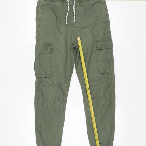 H&M Girls Green Cargo Trousers 14 Years Cotton Elastic Waist Pockets