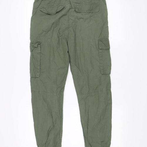 H&M Girls Green Cargo Trousers 14 Years Cotton Elastic Waist Pockets