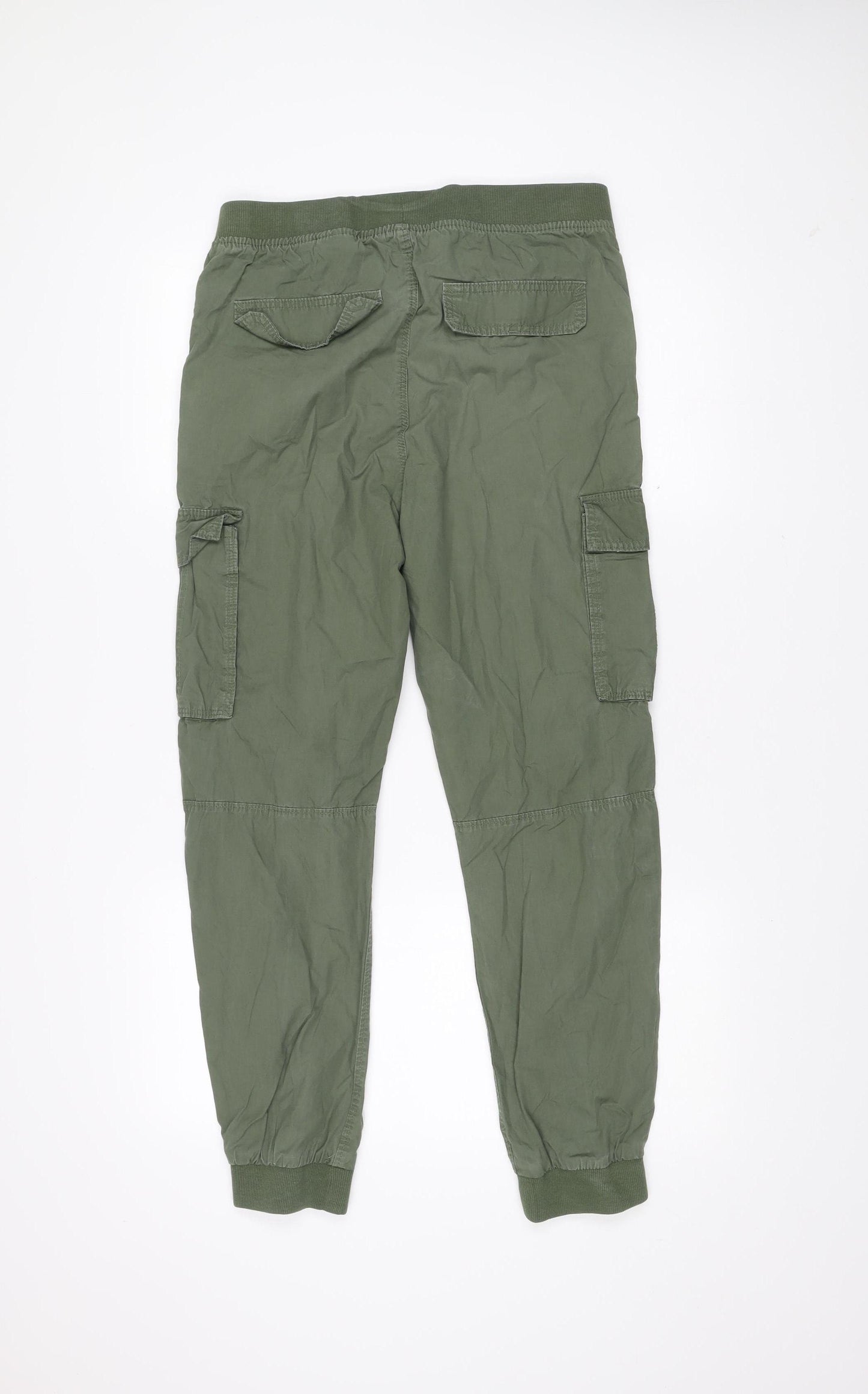 H&M Girls Green Cargo Trousers 14 Years Cotton Elastic Waist Pockets
