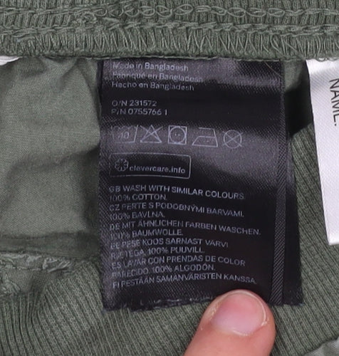 H&M Girls Green Cargo Trousers 14 Years Cotton Elastic Waist Pockets