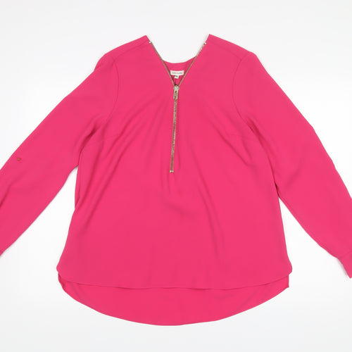 River Island Women’s Pink Long Sleeve Zip Blouse Size 14