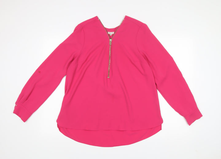 River Island Women’s Pink Long Sleeve Zip Blouse Size 14