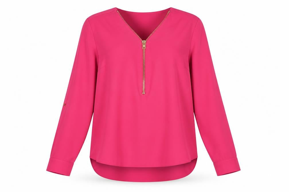 River Island Women’s Pink Long Sleeve Zip Blouse Size 14