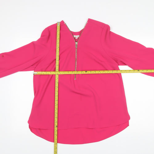River Island Women’s Pink Long Sleeve Zip Blouse Size 14
