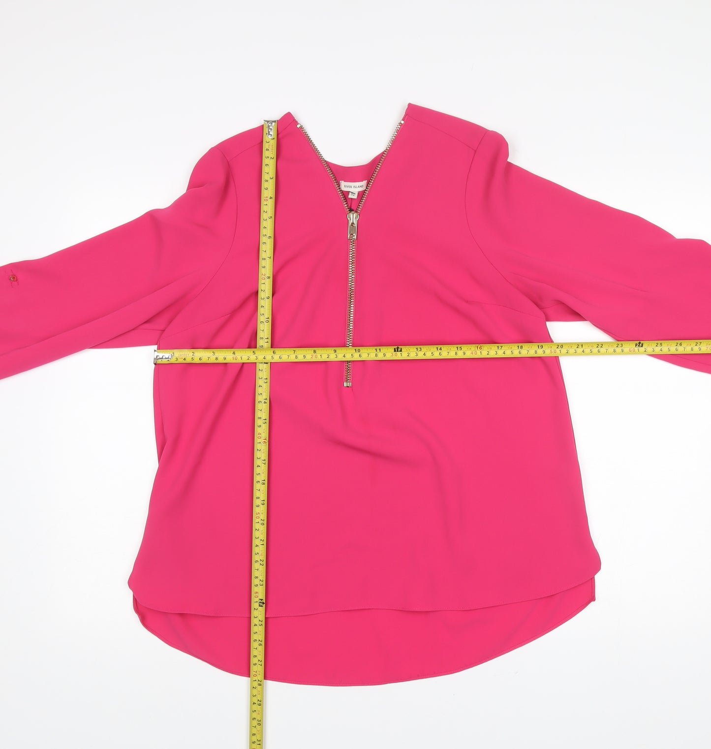 River Island Women’s Pink Long Sleeve Zip Blouse Size 14