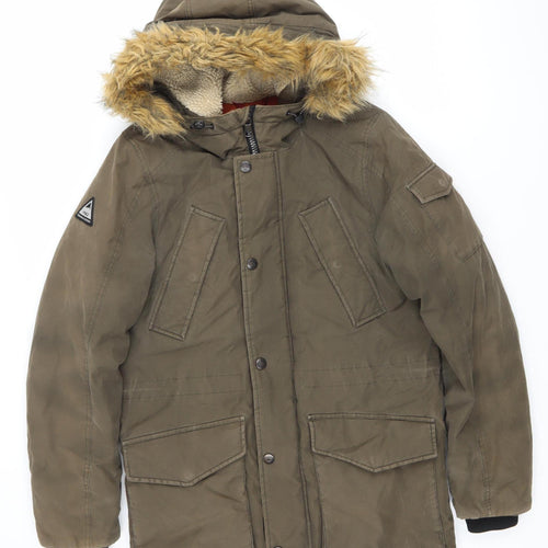 Next Men’s Green Parka Coat XS 33-35" Regular Fit Hooded Lined