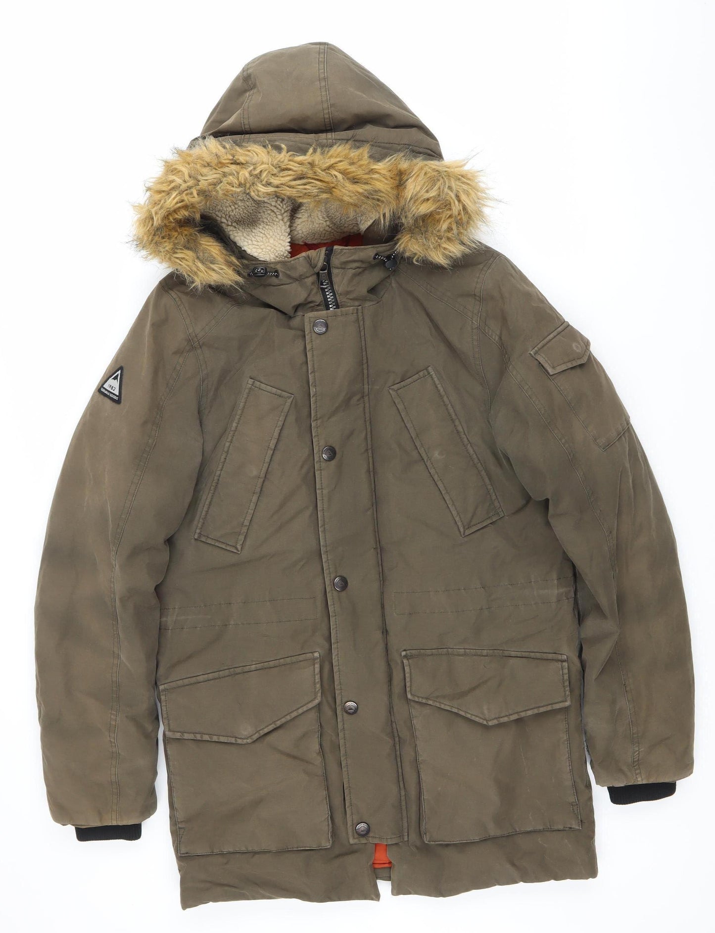 Next Men’s Green Parka Coat XS 33-35" Regular Fit Hooded Lined