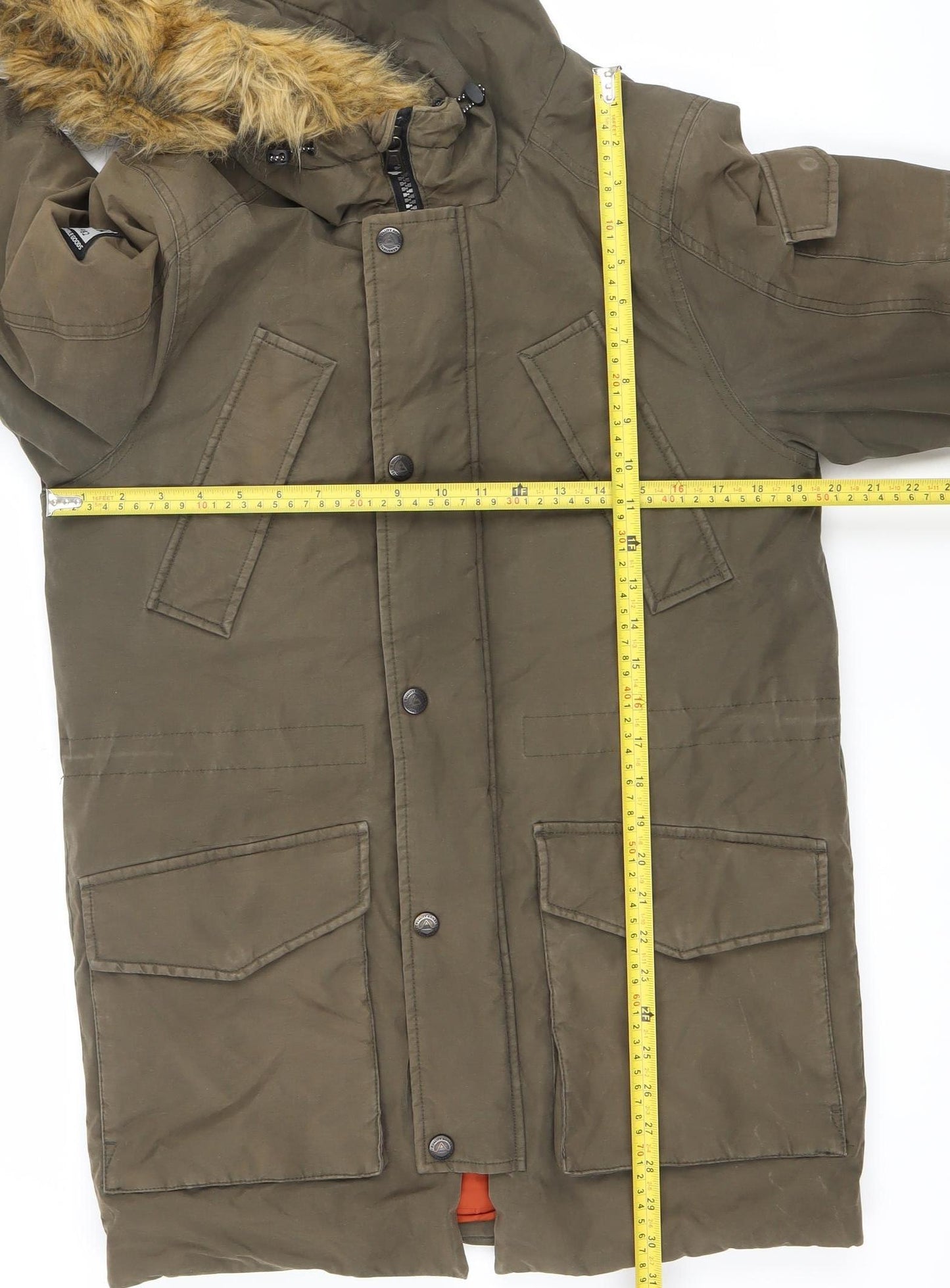 Next Men’s Green Parka Coat XS 33-35" Regular Fit Hooded Lined