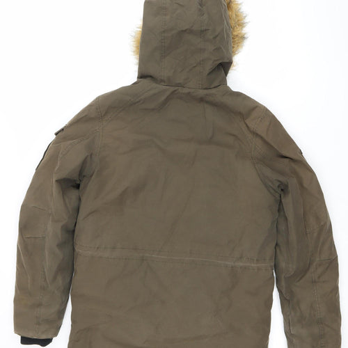 Next Men’s Green Parka Coat XS 33-35" Regular Fit Hooded Lined