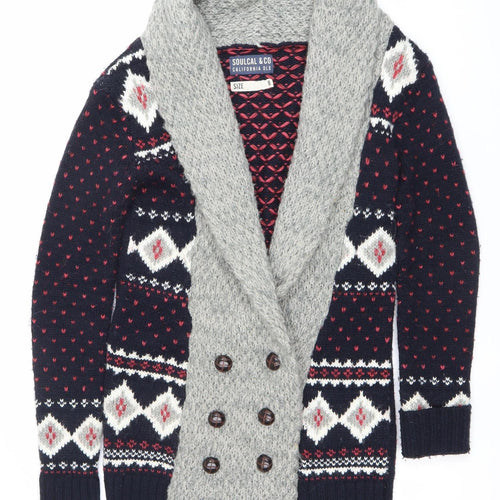 SoulCal & Co Womens Blue Fair Isle Cardigan Size 8 Acrylic Knit
