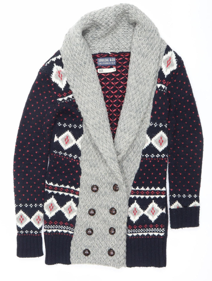 SoulCal & Co Womens Blue Fair Isle Cardigan Size 8 Acrylic Knit